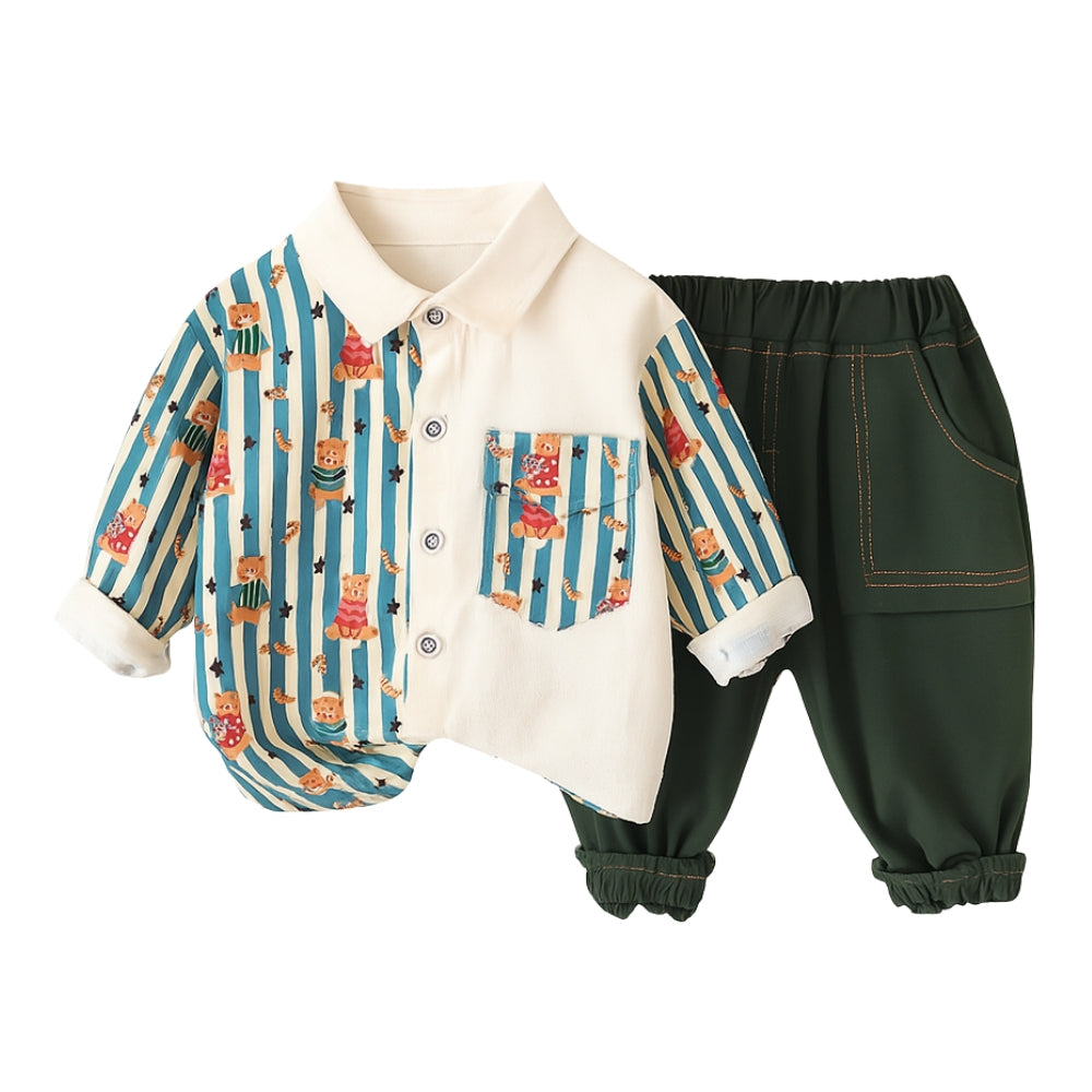 Striped Bear Shirt and Pants Set