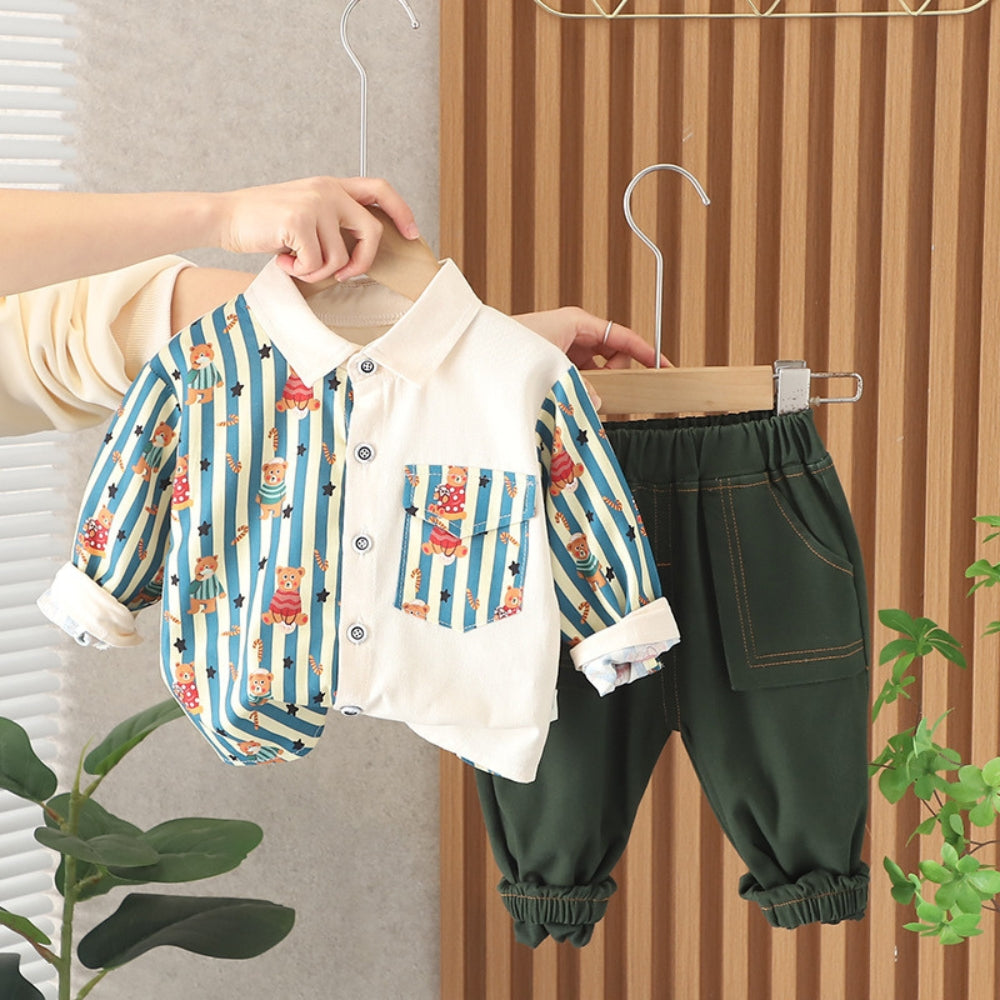 Striped Bear Shirt and Pants Set