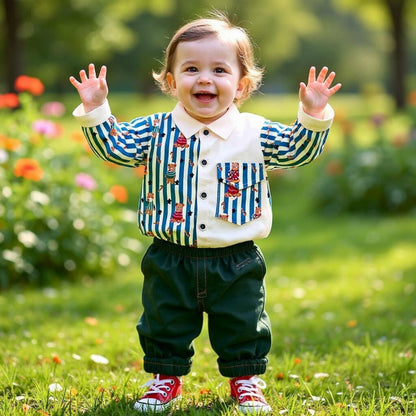 Striped Bear Shirt and Pants Set