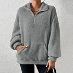 Sweat-shirt court en mélange de coton, demi-zip et facile à enfiler