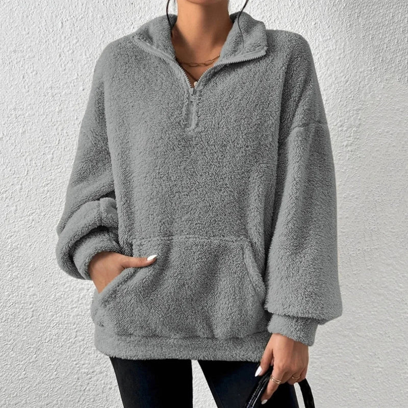 Sweat-shirt court en mélange de coton, demi-zip et facile à enfiler