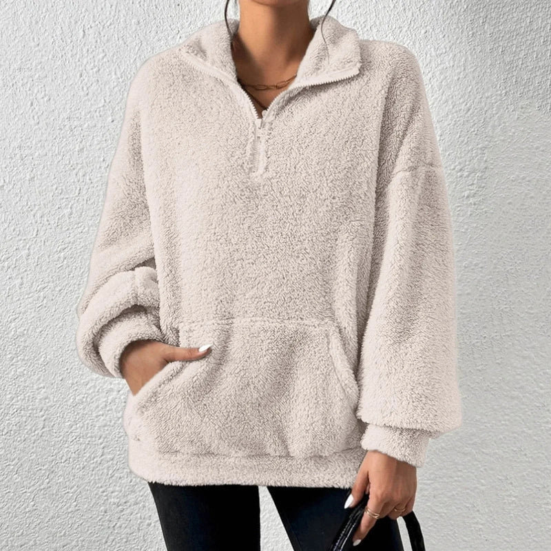 Sweat-shirt court en mélange de coton, demi-zip et facile à enfiler