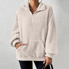 Sweat-shirt court en mélange de coton, demi-zip et facile à enfiler