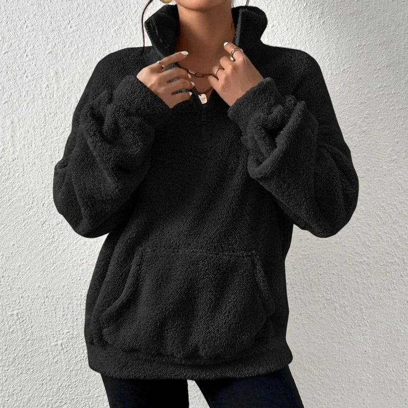 Sweat-shirt court en mélange de coton, demi-zip et facile à enfiler
