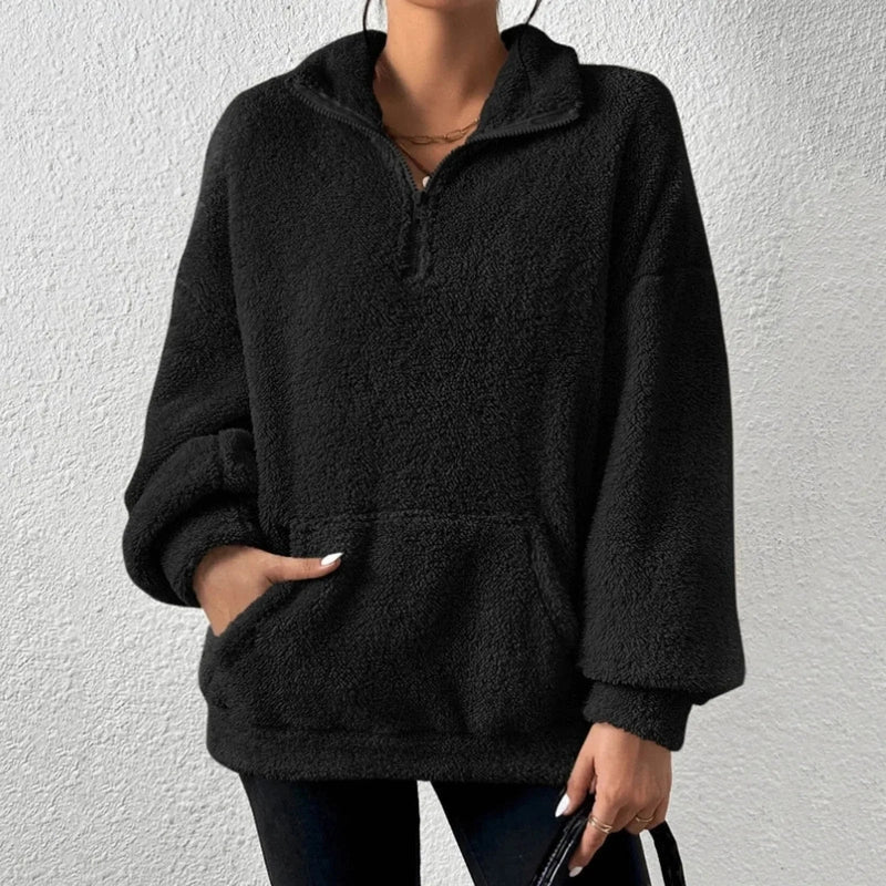 Sweat-shirt court en mélange de coton, demi-zip et facile à enfiler