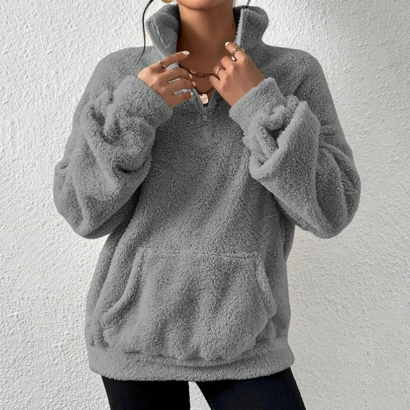 Sweat-shirt court en mélange de coton, demi-zip et facile à enfiler