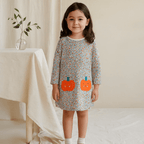 Sweet Pumpkin Floral Girls Long Sleeve Dress