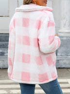 Teddy Coat – Plaid Print Polyester Blend & Warm Lining