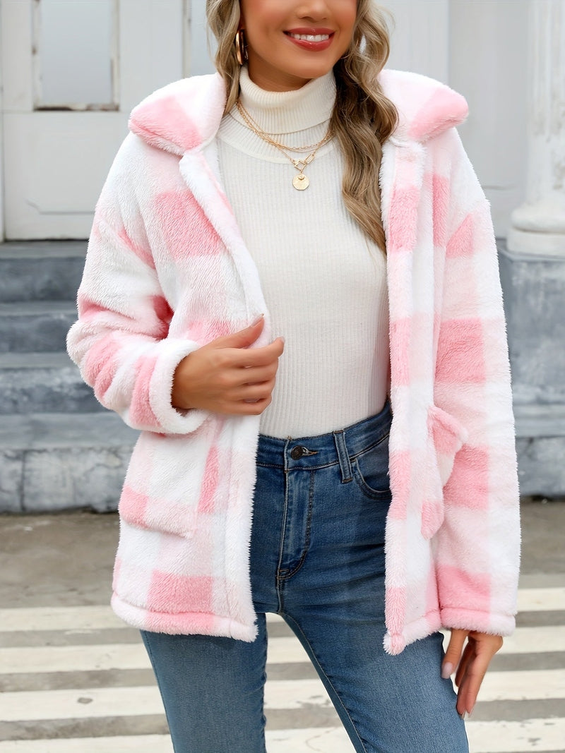 Teddy Coat – Plaid Print Polyester Blend & Warm Lining