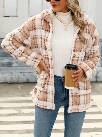 Teddy Coat – Plaid Print Polyester Blend & Warm Lining