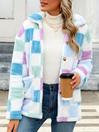 Teddy Coat – Plaid Print Polyester Blend & Warm Lining