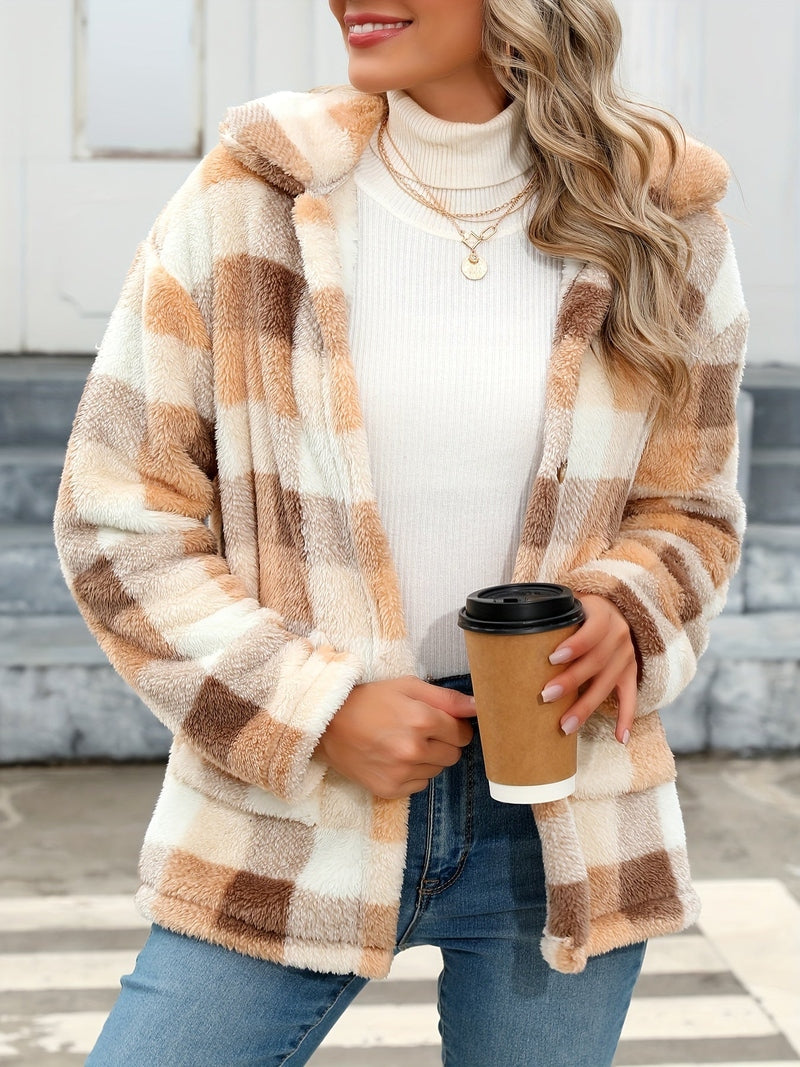 Teddy Coat – Plaid Print Polyester Blend & Warm Lining