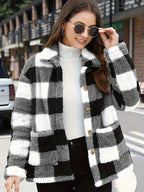 Teddy Coat – Plaid Print Polyester Blend & Warm Lining