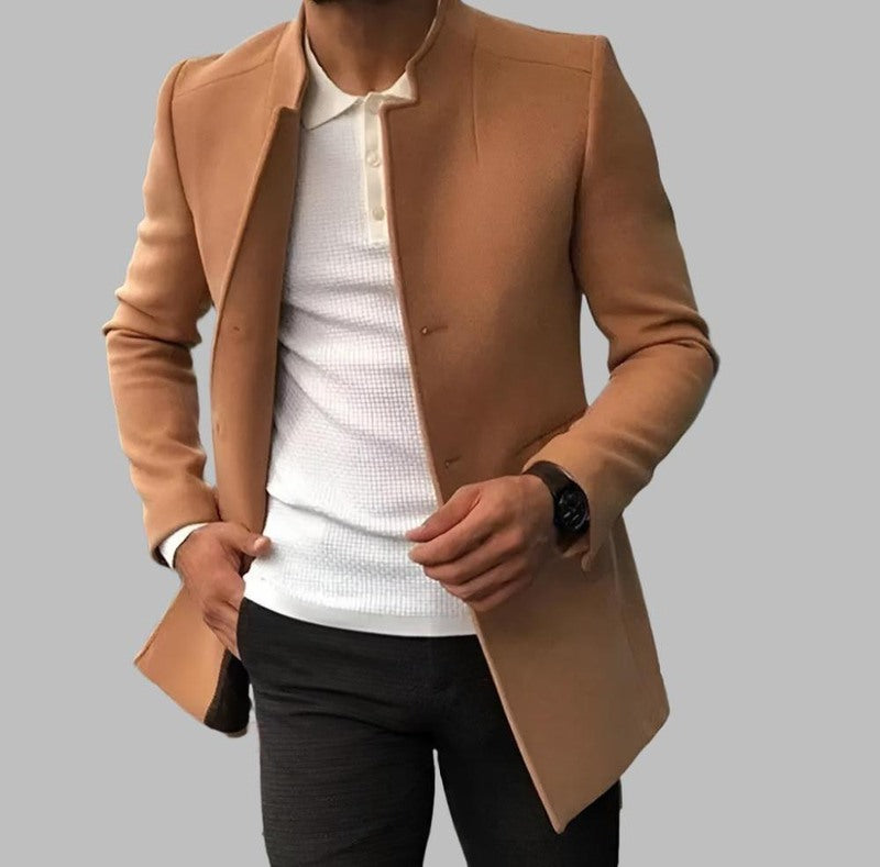 Manteau en laine mélangée - Coupe longue, fermeture boutonnée et doublure chaude