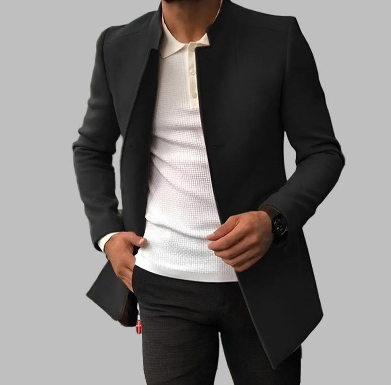 Manteau en laine mélangée - Coupe longue, fermeture boutonnée et doublure chaude