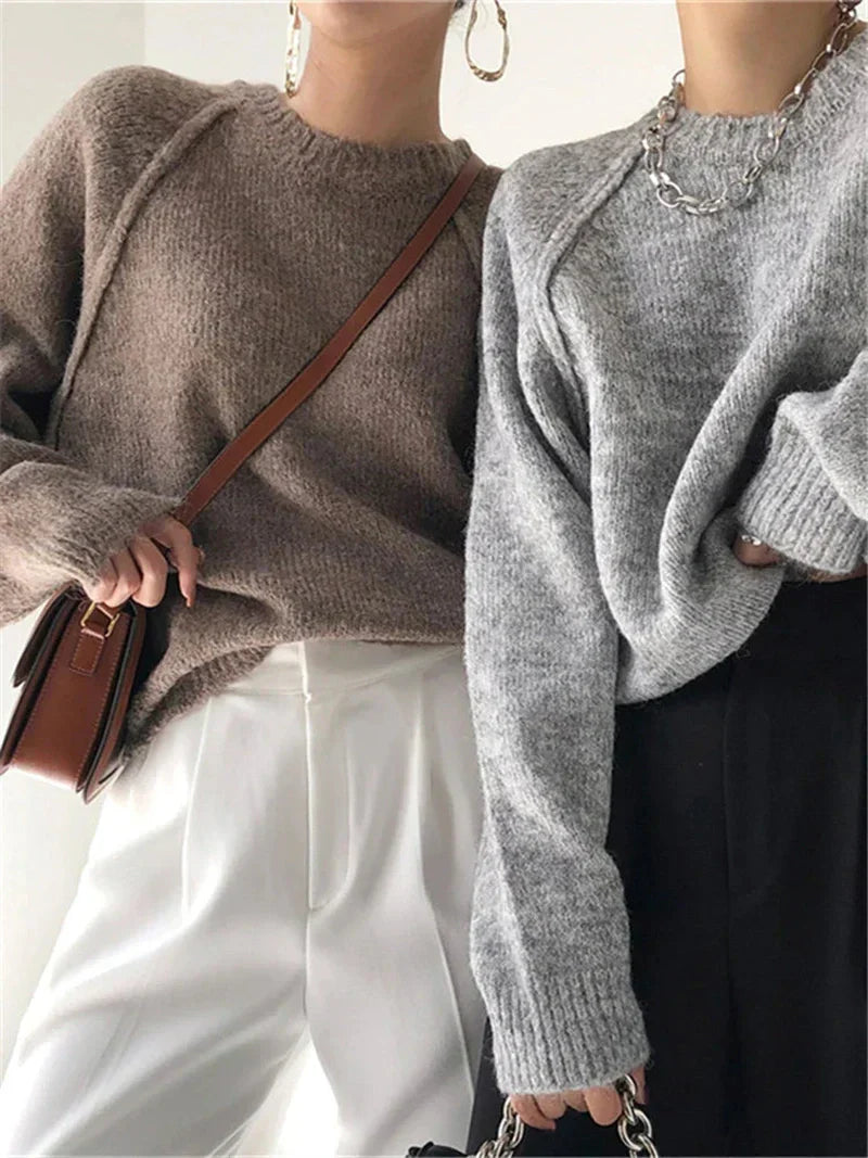 Wool-Blend Pullover – Vintage Knit Collar & Warm Lining