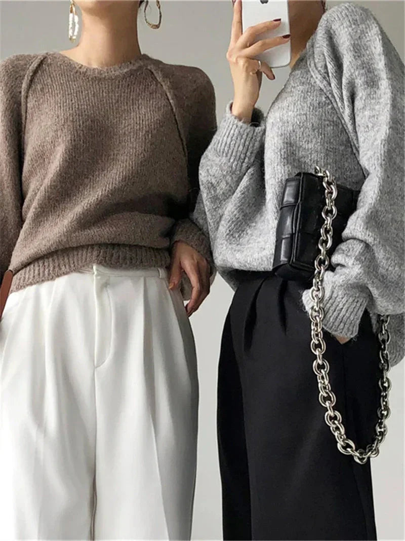 Wool-Blend Pullover – Vintage Knit Collar & Warm Lining