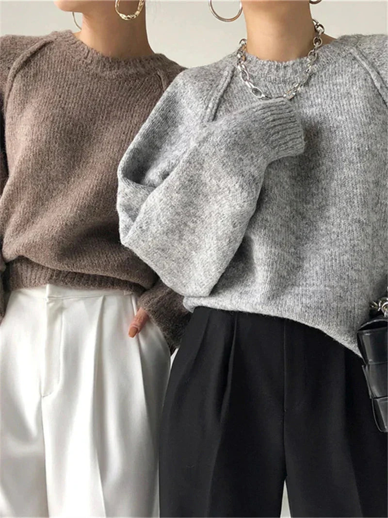 Wool-Blend Pullover – Vintage Knit Collar & Warm Lining