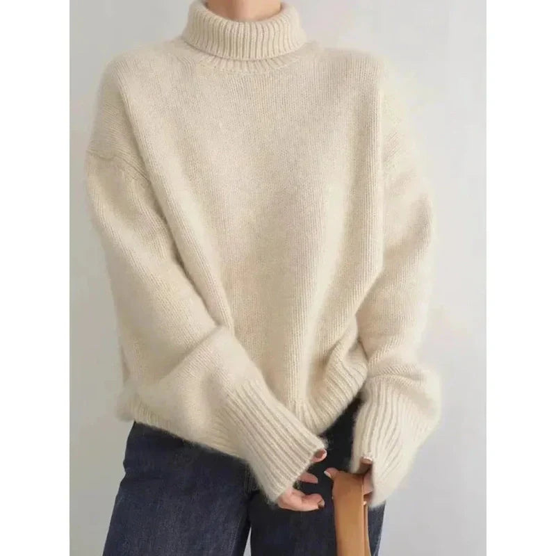Wool-Blend Sweater - High Turtleneck & Warm Loose Shape