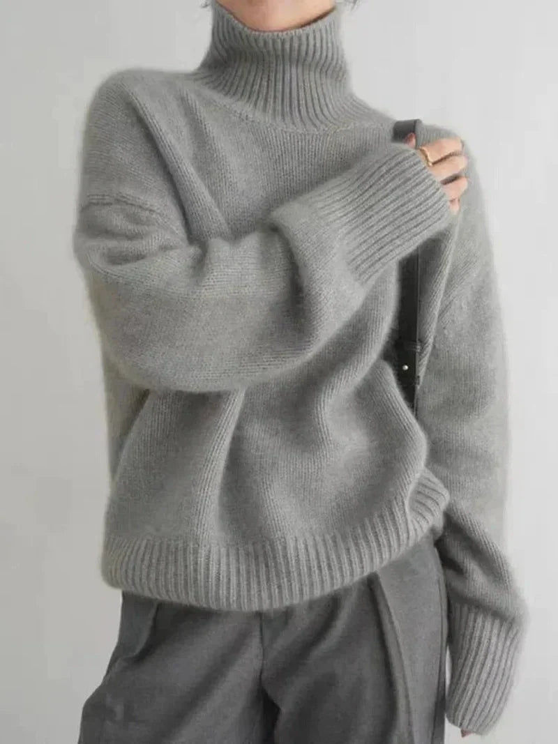 Wool-Blend Sweater - High Turtleneck & Warm Loose Shape