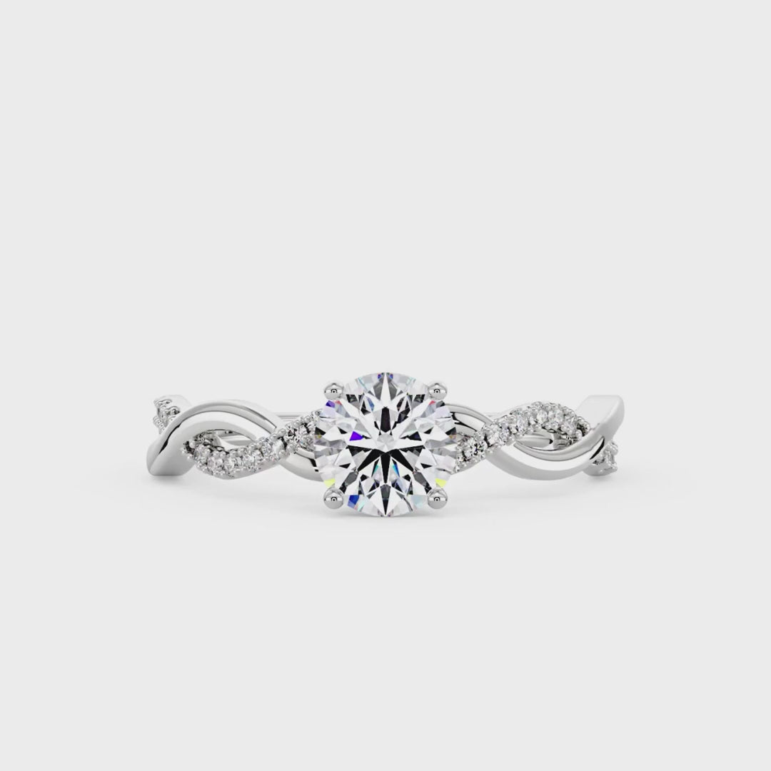 Bague solitaire ronde en moissanite entrelacée