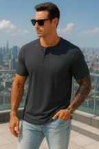 T-shirt Henley slim à manches courtes pour homme, décontracté