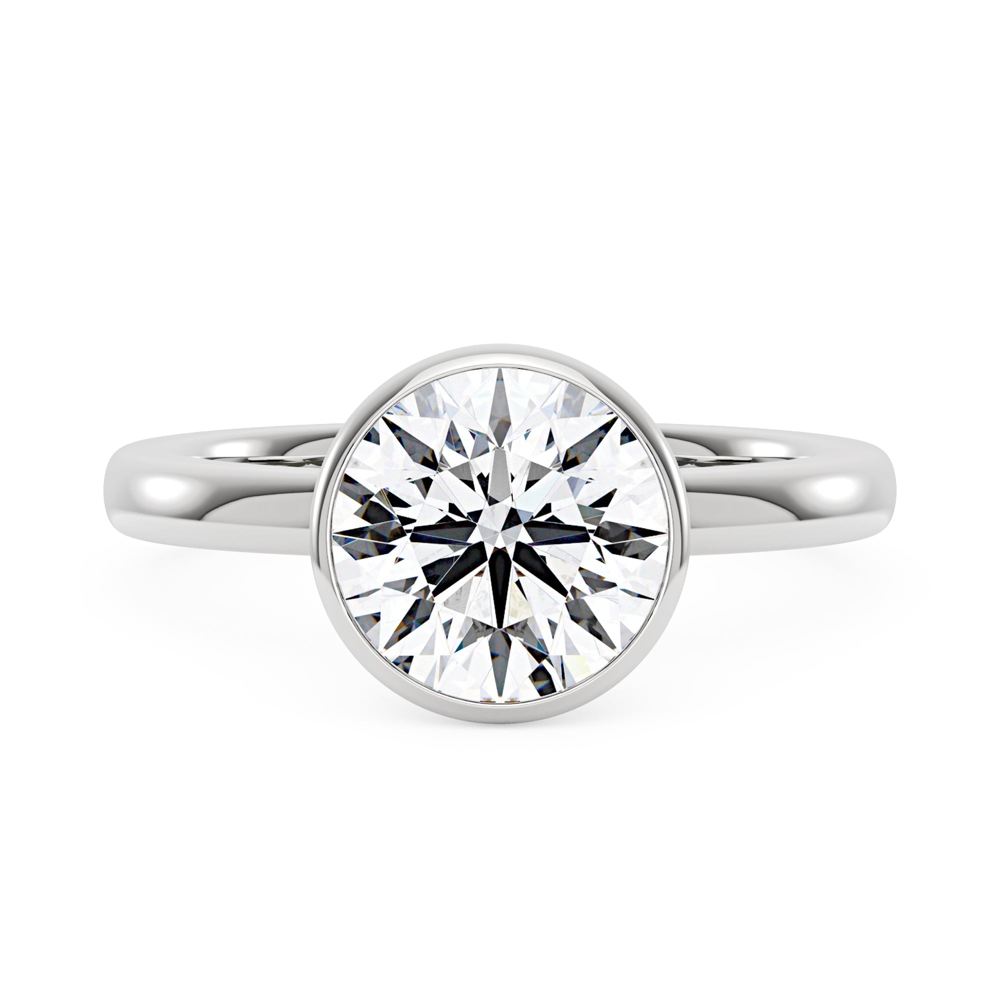 Bague solitaire en moissanite sertie sur une lunette ronde