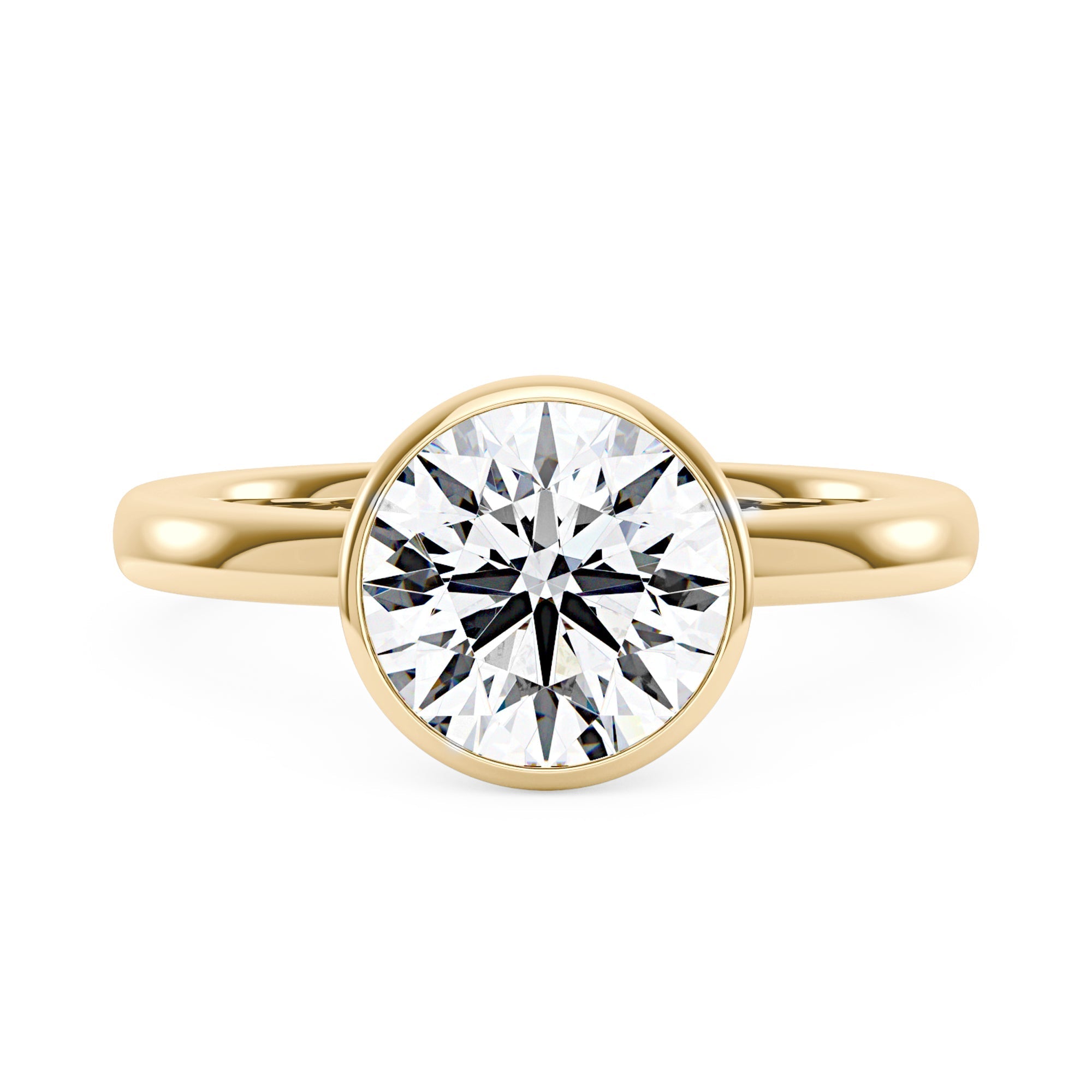 Bague solitaire en moissanite sertie sur une lunette ronde