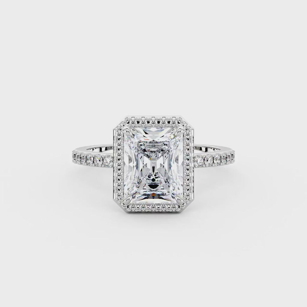 Radiant Halo Ring with Pavé Band