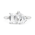 Emerald and Pear Moissanite Toi et Moi Ring