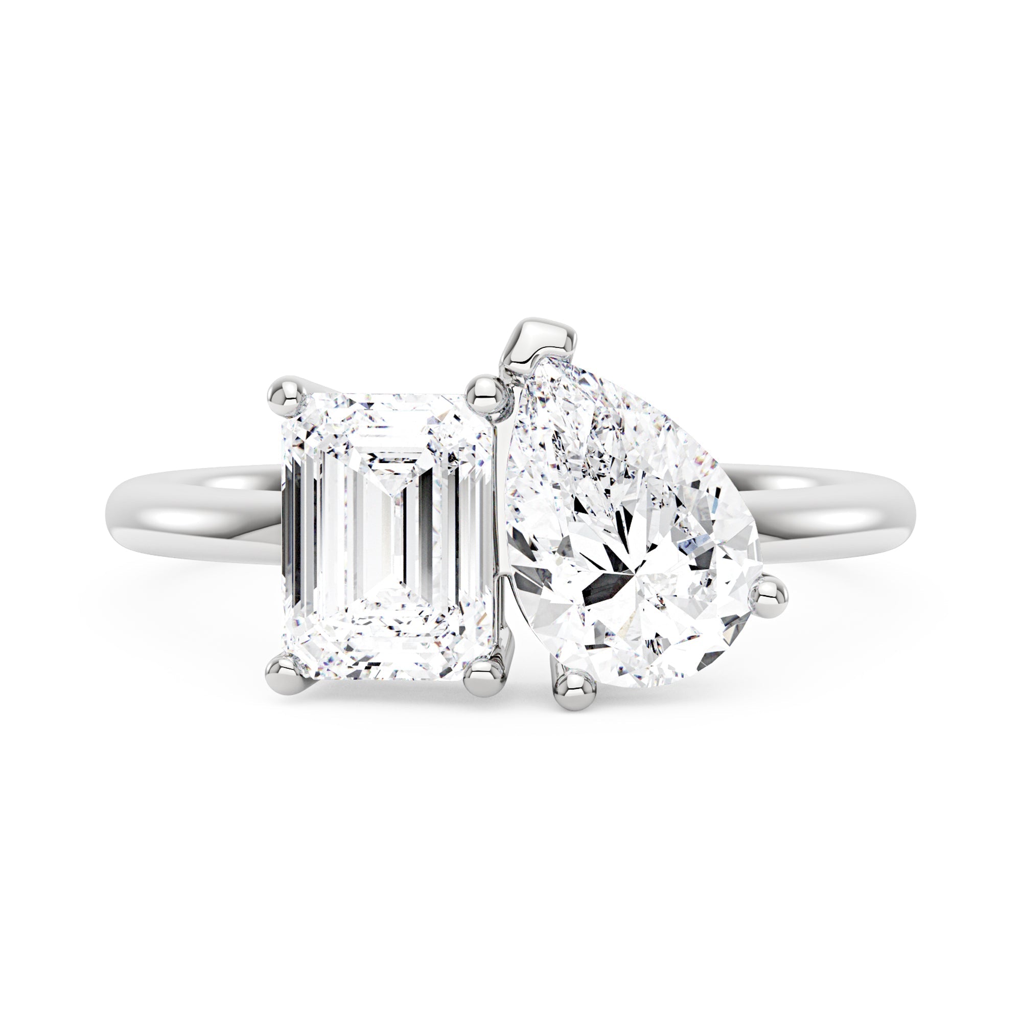 Bague Toi et Moi en émeraude et moissanite poire