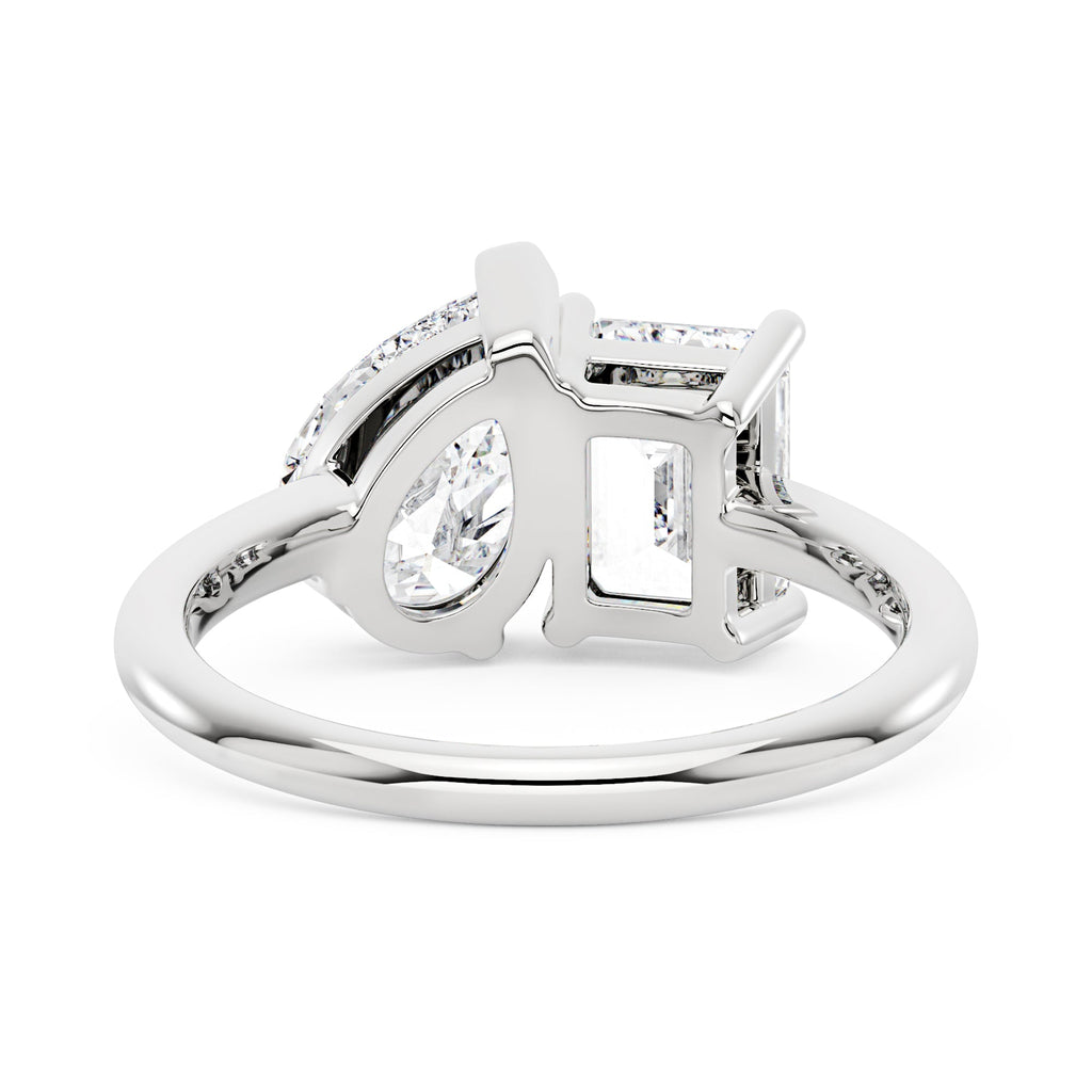 Emerald and Pear Moissanite Toi et Moi Ring