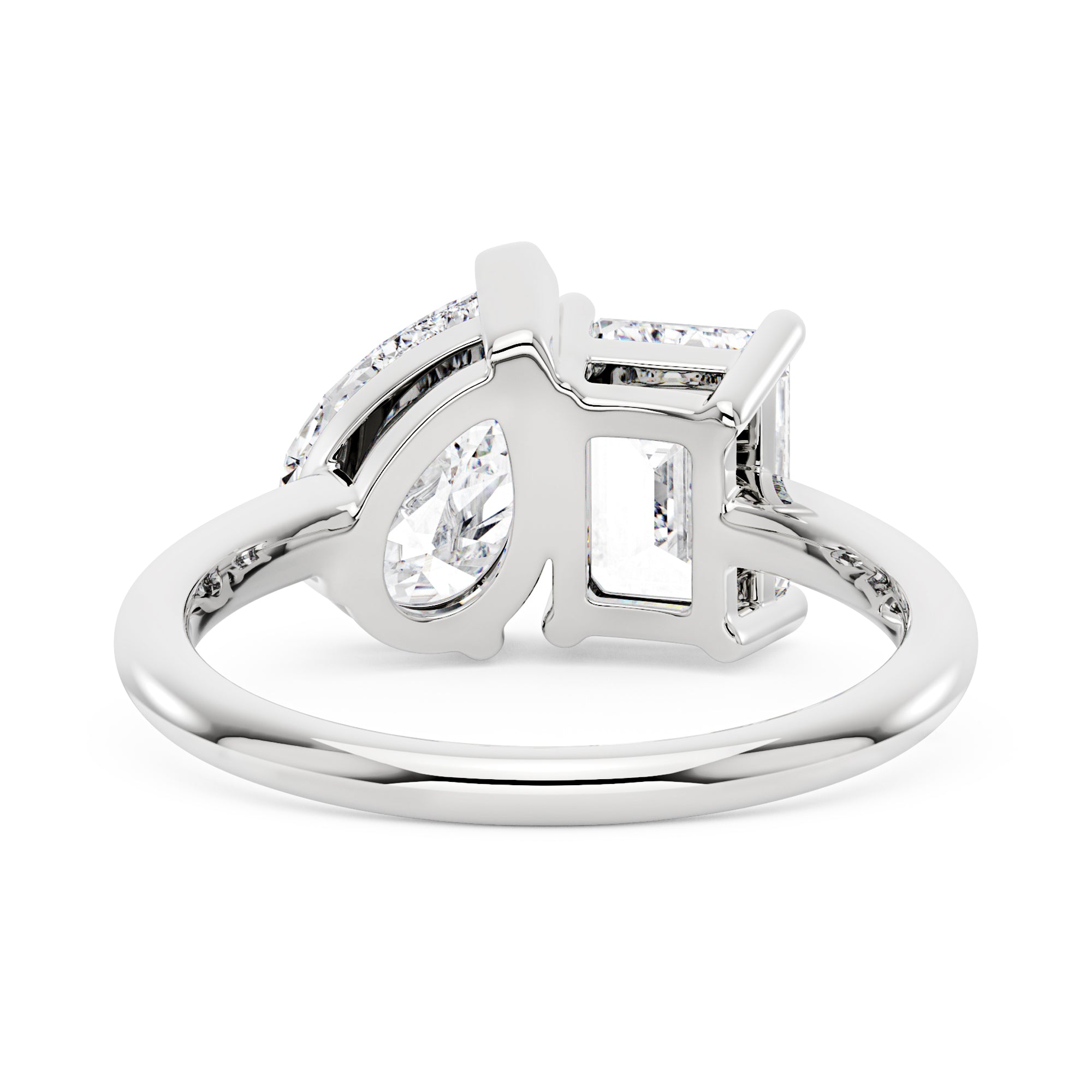 Emerald and Pear Moissanite Toi et Moi Ring