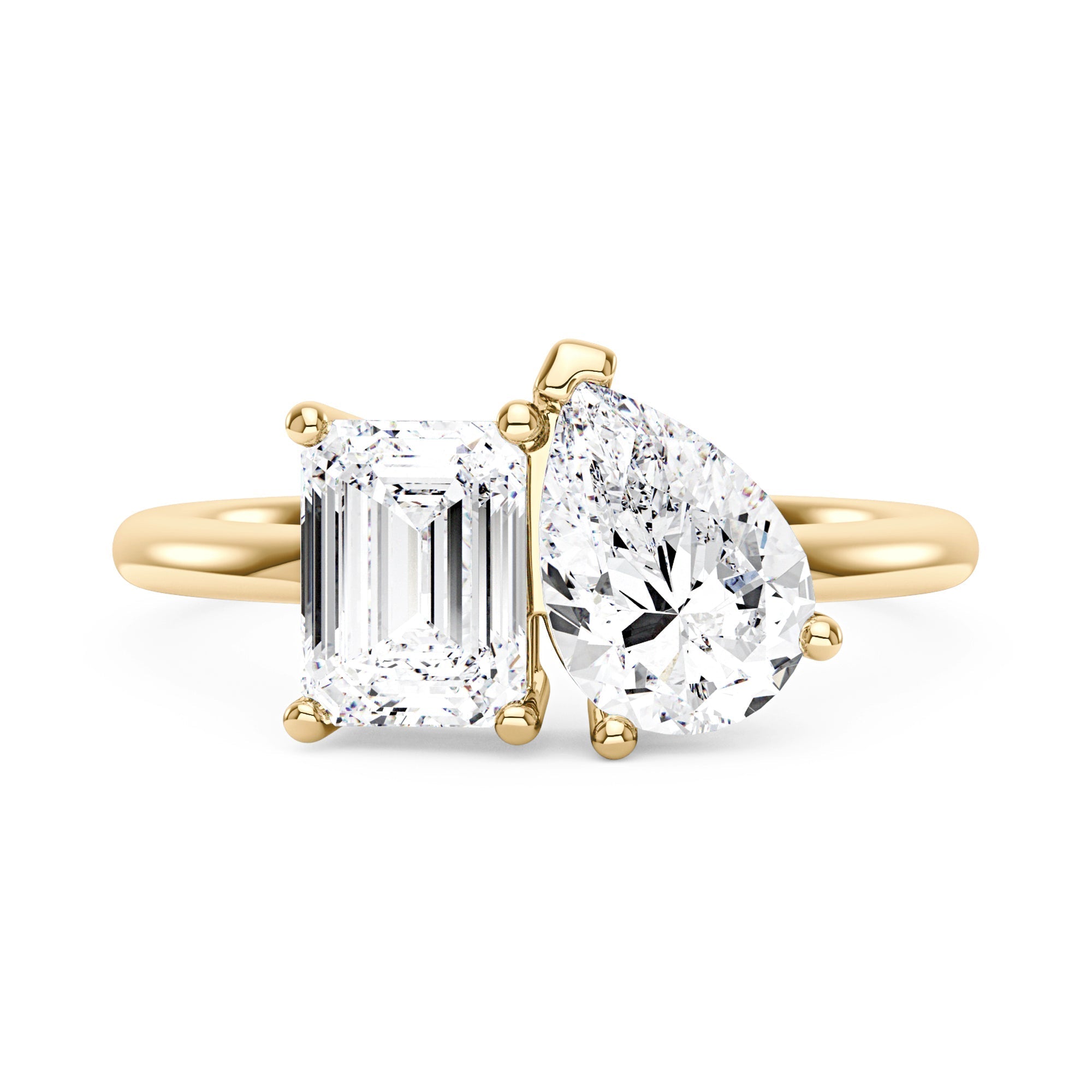 Bague Toi et Moi en émeraude et moissanite poire