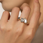 Emerald and Pear Moissanite Toi et Moi Ring