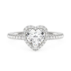Bague halo en moissanite en forme de cœur avec anneau pavé