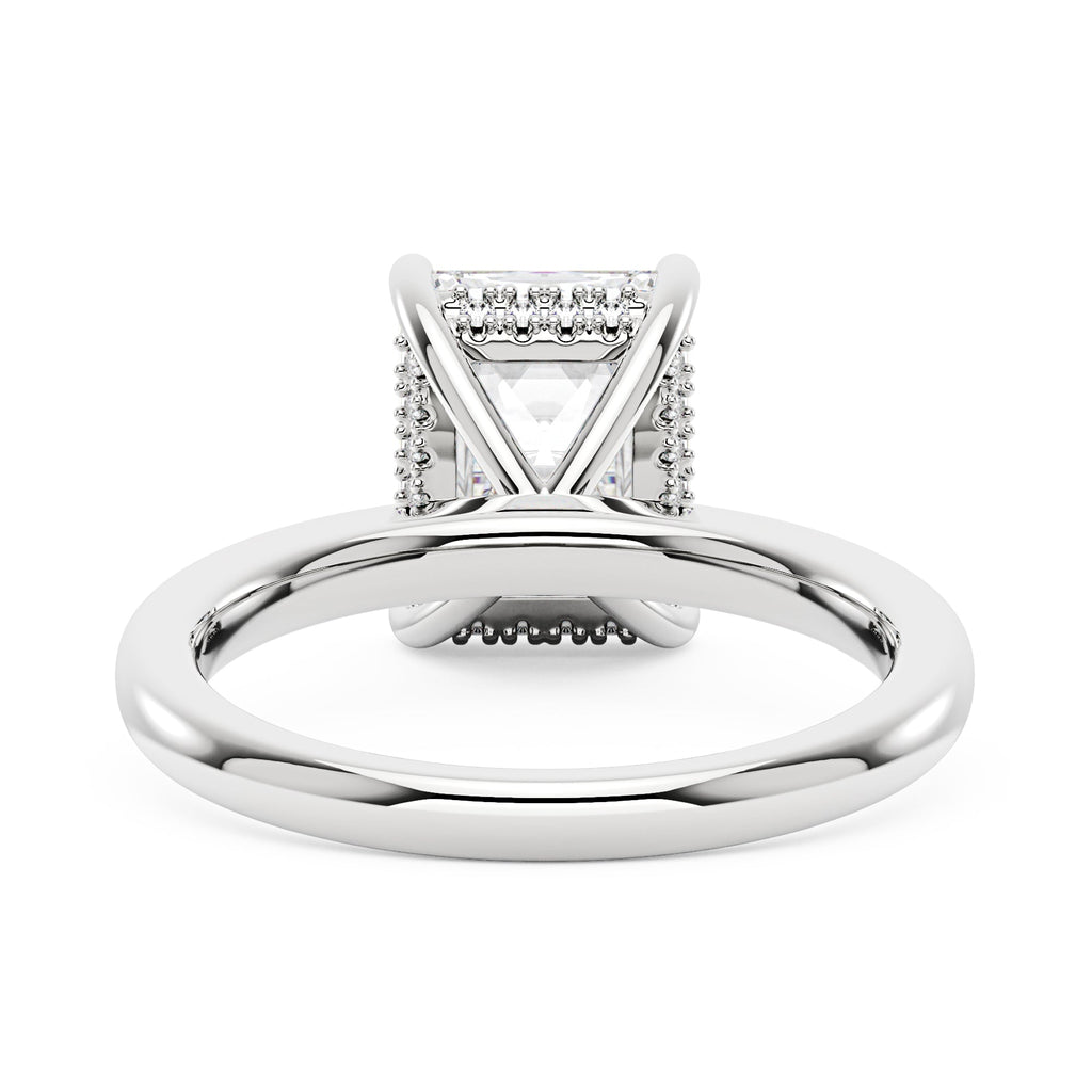 Bague en moissanite radiante à halo caché