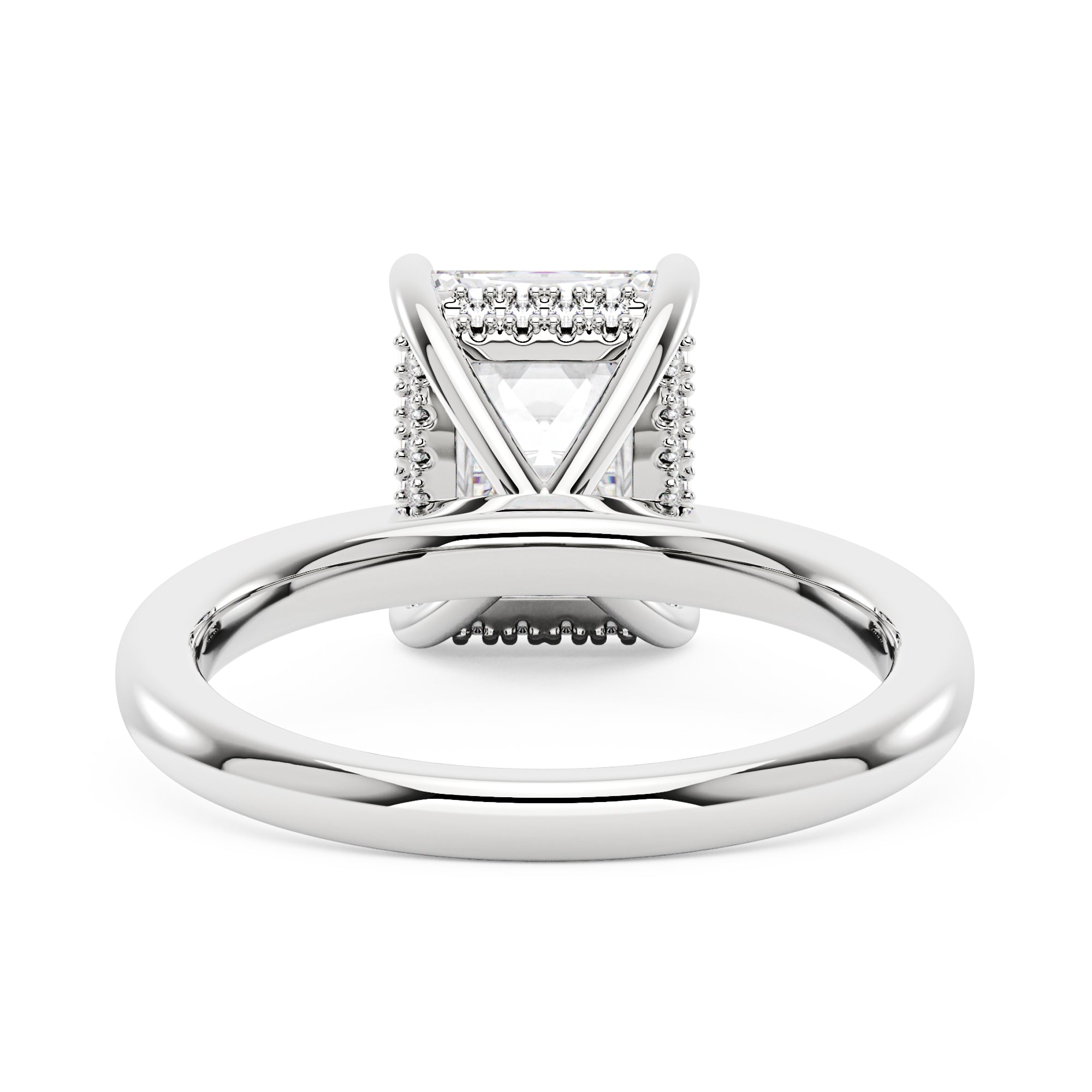 Bague en moissanite radiante à halo caché