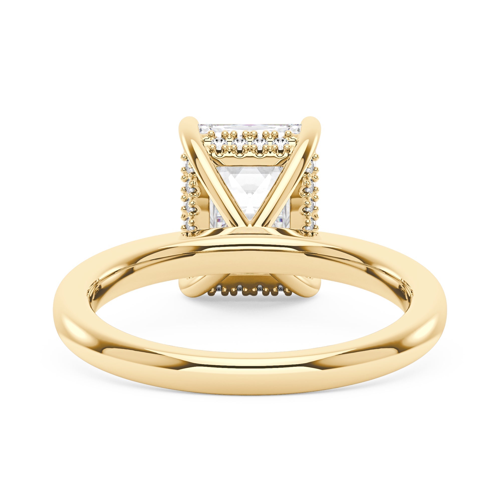 Bague en moissanite radiante à halo caché