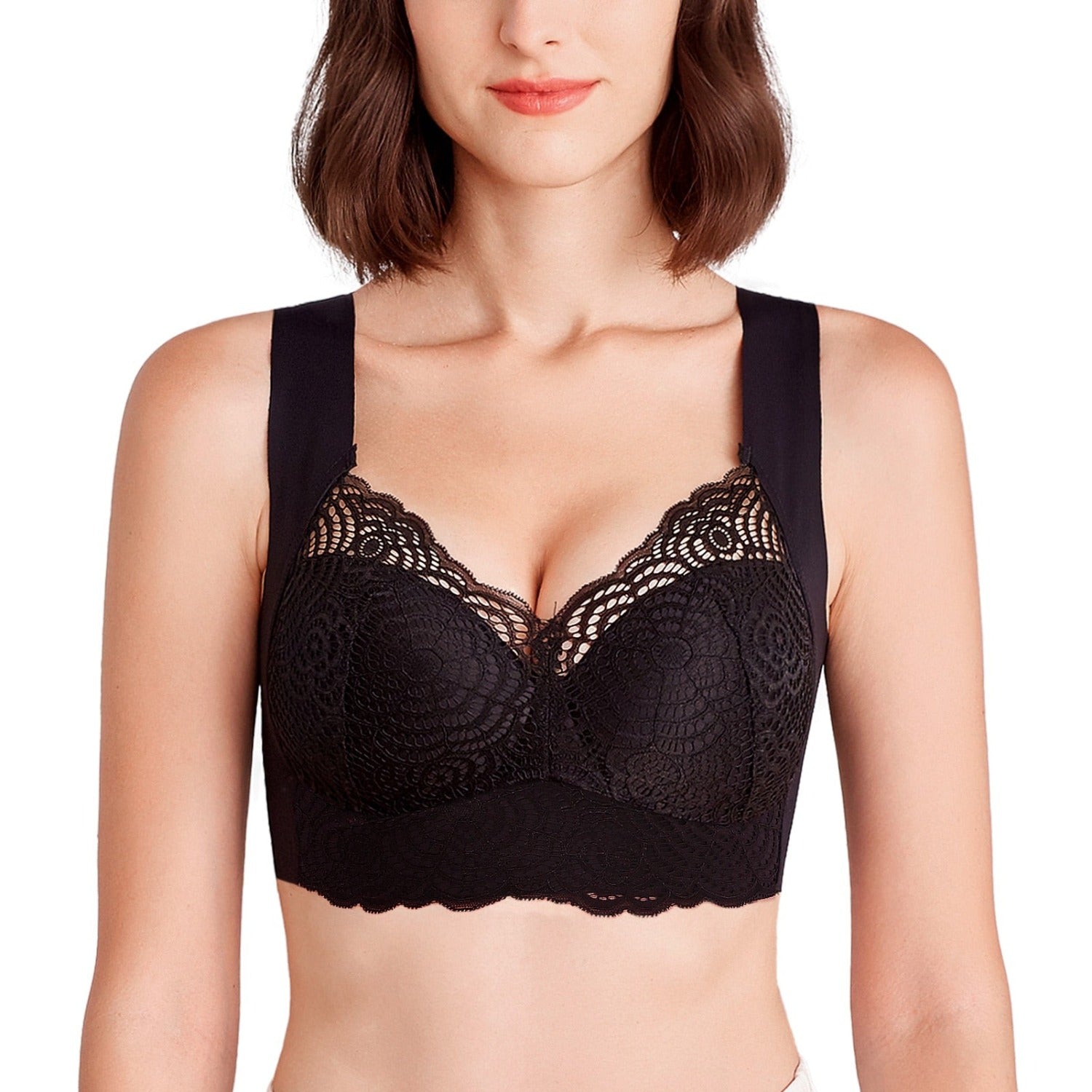 Soutien-gorge sans armatures en dentelle, bonnet fin, grandes tailles