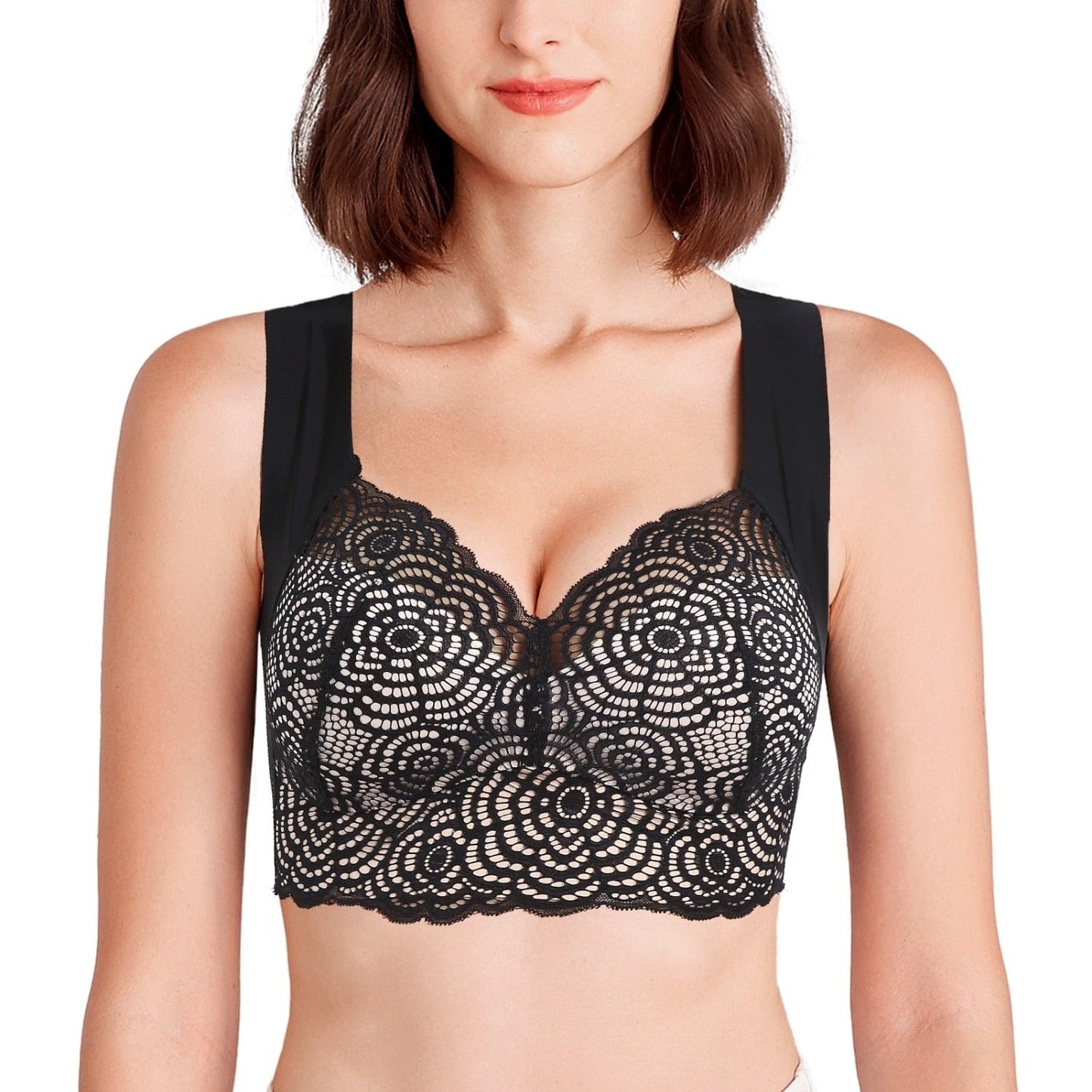 Wire Free Lace Bra Thin Cup Plus Size