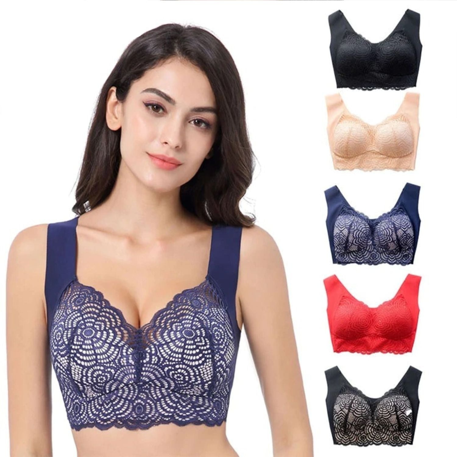 Soutien-gorge sans armatures en dentelle, bonnet fin, grandes tailles