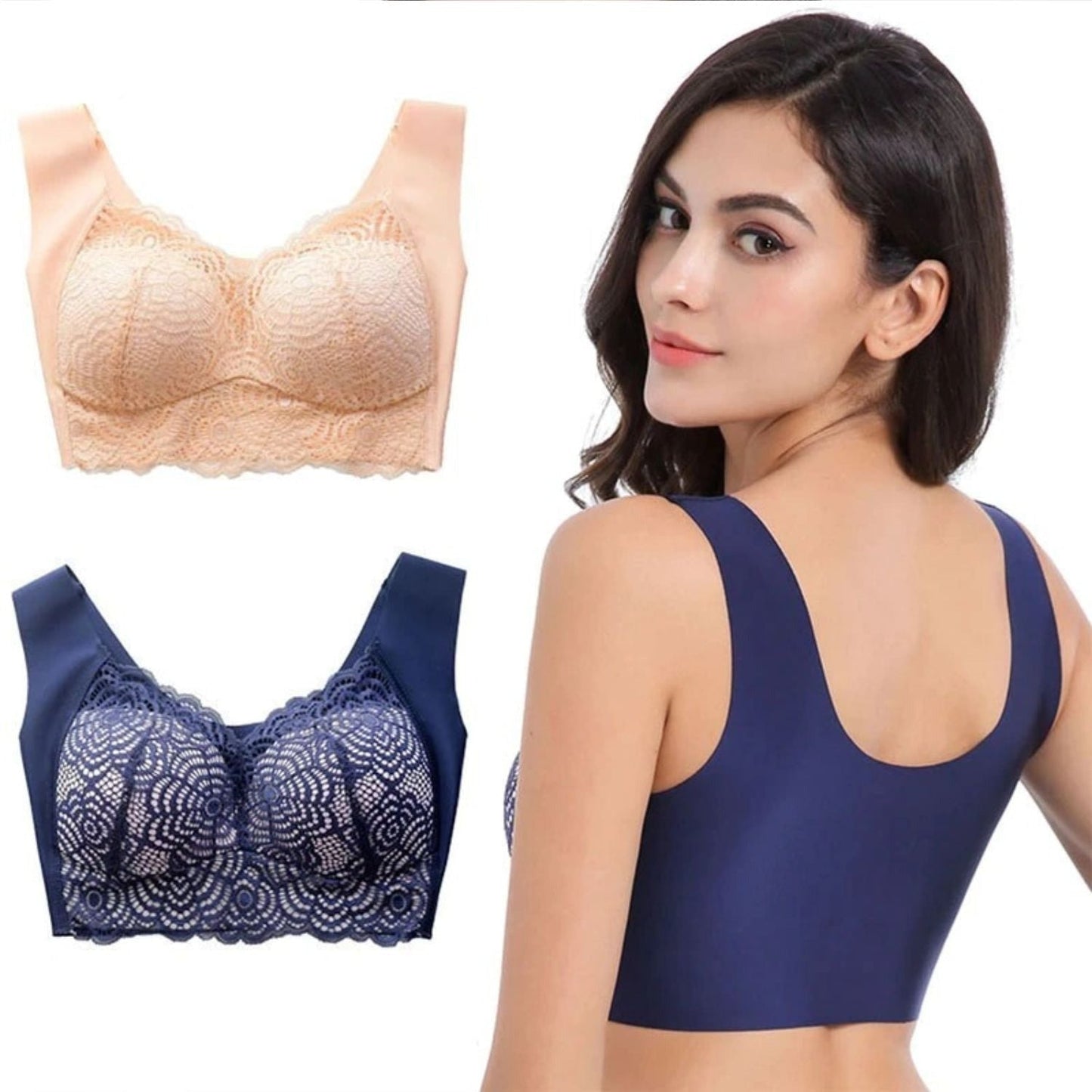 Wire Free Lace Bra Thin Cup Plus Size
