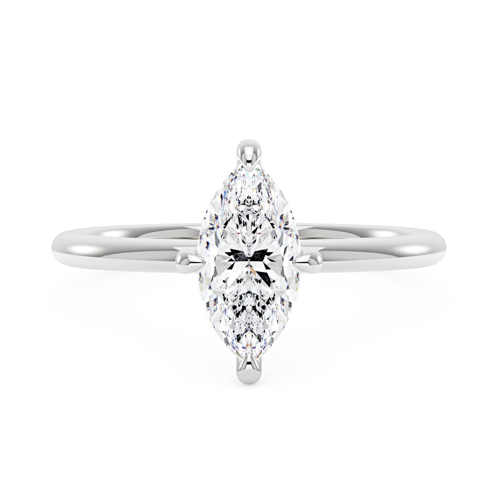 Bague solitaire en moissanite taille marquise avec halo caché