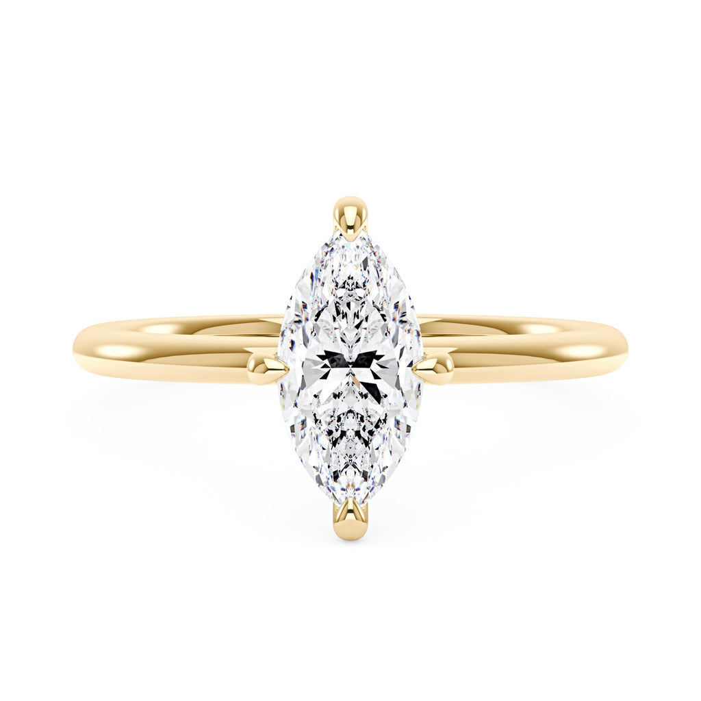 Bague solitaire en moissanite taille marquise avec halo caché