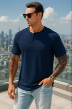 T-shirt Henley slim à manches courtes pour homme, décontracté