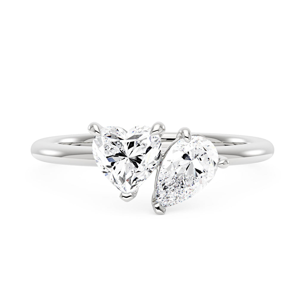 Bague Toi et Moi Moissanite Coeur Poire