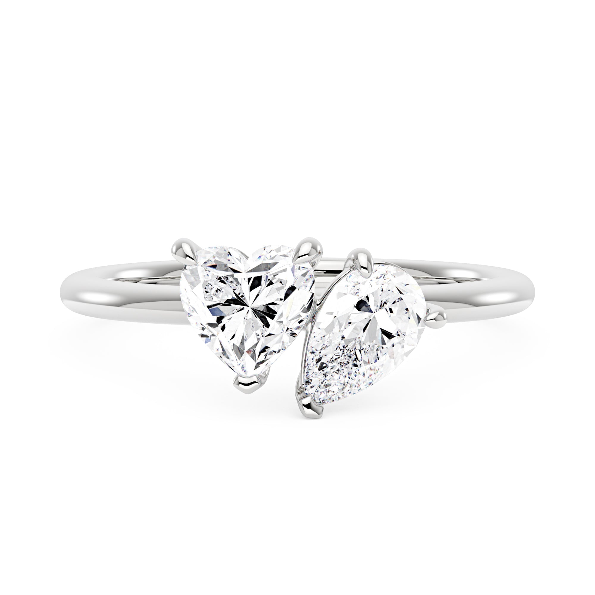 Bague Toi et Moi Moissanite Coeur Poire