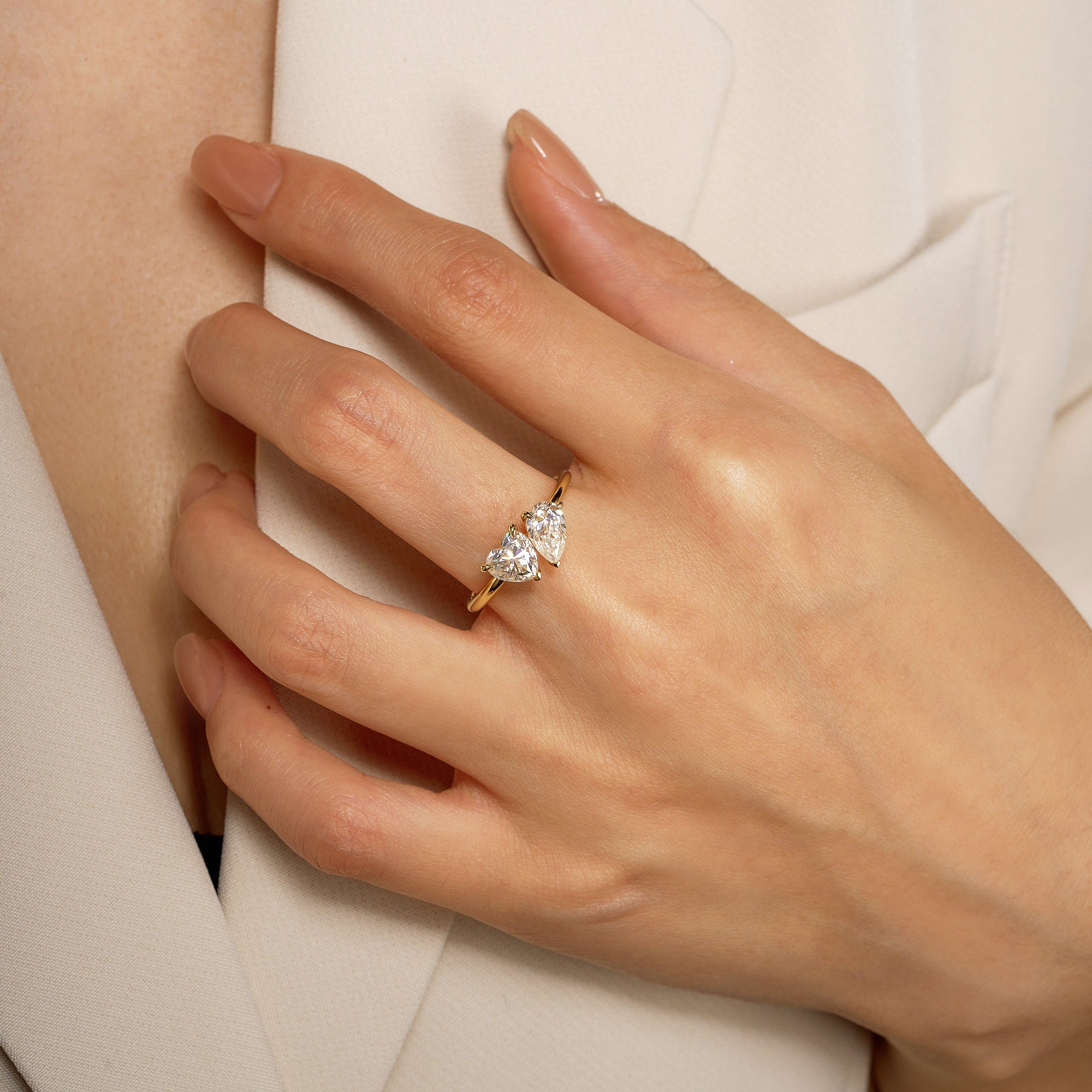 Bague Toi et Moi Moissanite Coeur Poire