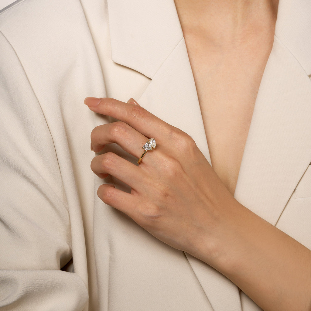 Bague Toi et Moi Moissanite Coeur Poire